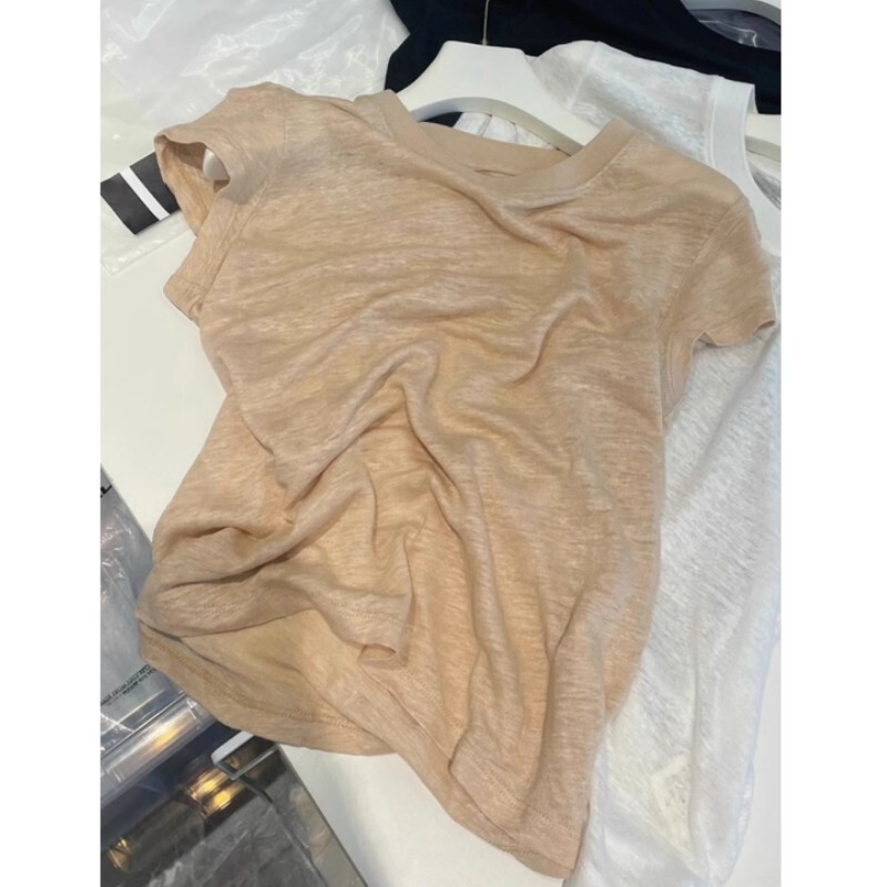 European High-End Tencel Linen Regular Shoulder Short-Sleeve T-Shirt for Women, Spring and Summer 2026 New Style, Loose and Slimming Cotton-Linen Top