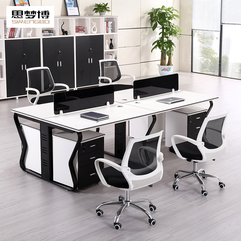 Guangzhou Office Furniture Desk Brief Modern Staff Desk Four 4 People Position Combined Screen Staff Table And Chairs