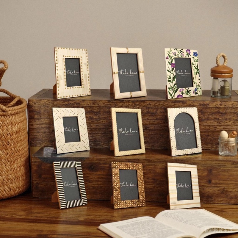 Indian Imported Cow Bone Photo Frame, European-Style Home Decor, High-End Display Stand, Personalized Rectangular Retro Light Luxury Decorative Ornament