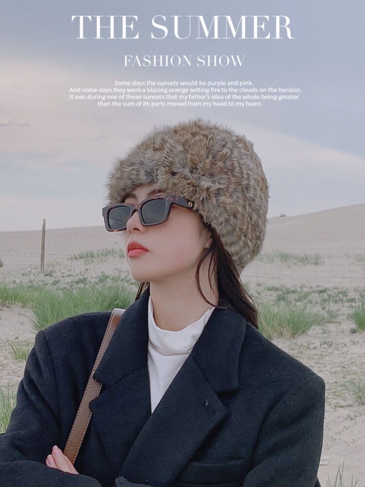 Japanese AREC fur hat women's autumn and winter fashion show temperament warm ear protection thickened warm winter rabbit fur hat