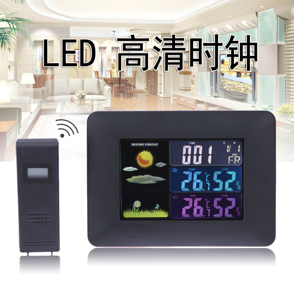 LED Home Radio Sub TEMPERATURE AND HUMIDITY METER COLOR SCREEN WEATHER STATION SMALL INDOOR WEATHER FORECAST BACKLIGHT CLOCK