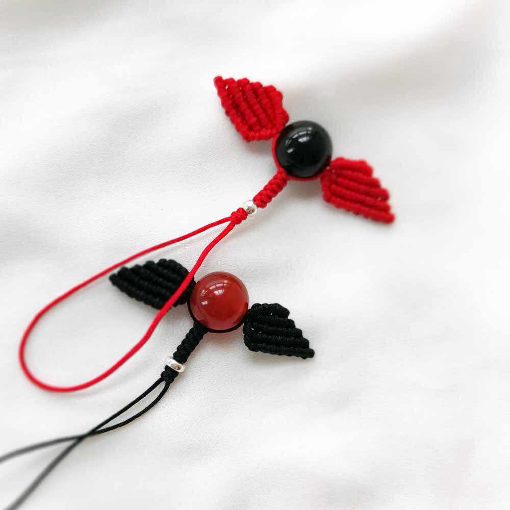 Angel Or Devil's Wings Handmade Pure Silver Couple Cell Phone Chain Personality Gift Pendant Bag Key Hanging Accessories