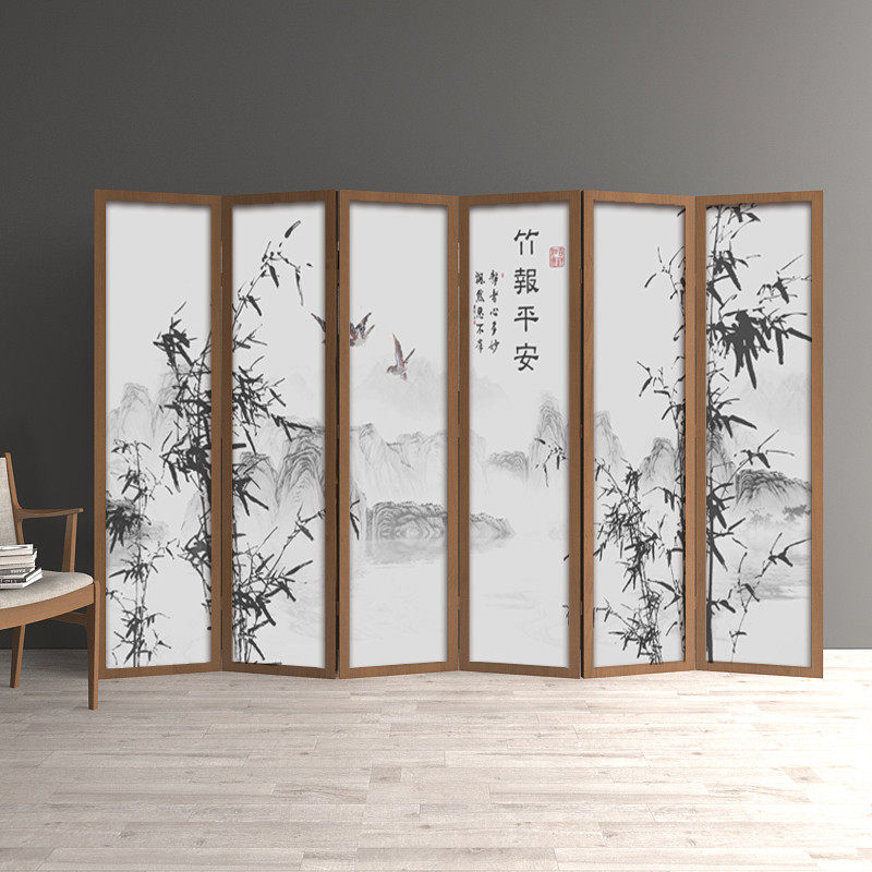 Custom New Chinese Screen Partition Wall Home Living Room Folding Mobile Solid Wood Room Office Landscape Folding Screen