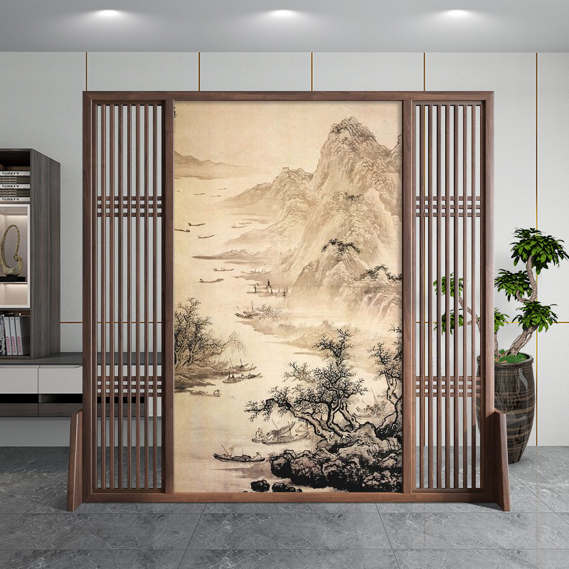 Customized solid wood new Chinese screen partition wall parking wall parking room XuanGuan Inn Hotel Company decorated bedroom landscape seat screen