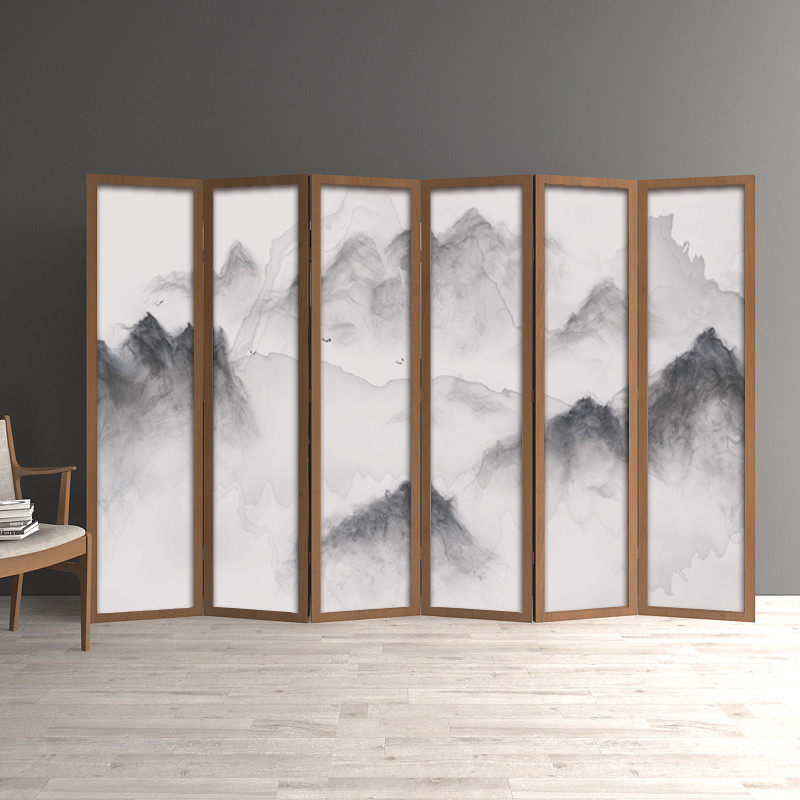 Screen partition wall Chinese living room office hotel dining room bedroom shelter home solid wood mobile folding landscape