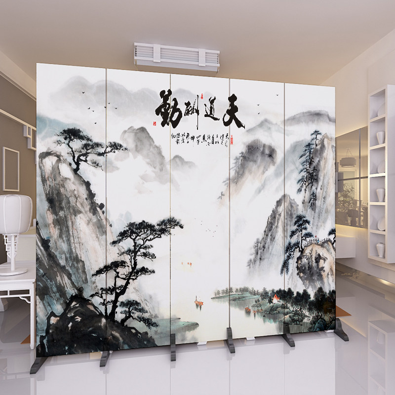 Chinese screen partition folding mobile occlusion Home living room Bedroom office Flowers and birds landscape calligraphy and painting folding screen