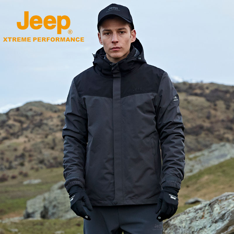 jeep submachine clothing male three-in-one two sets detachable plus suede thickened outdoor men waterproof mountaineering jacket tide