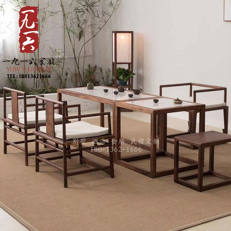 New Chinese Zen Soliwood Tea Table and Chair Combined Balcony Tea Room Office Reception Tea Table Furniture
