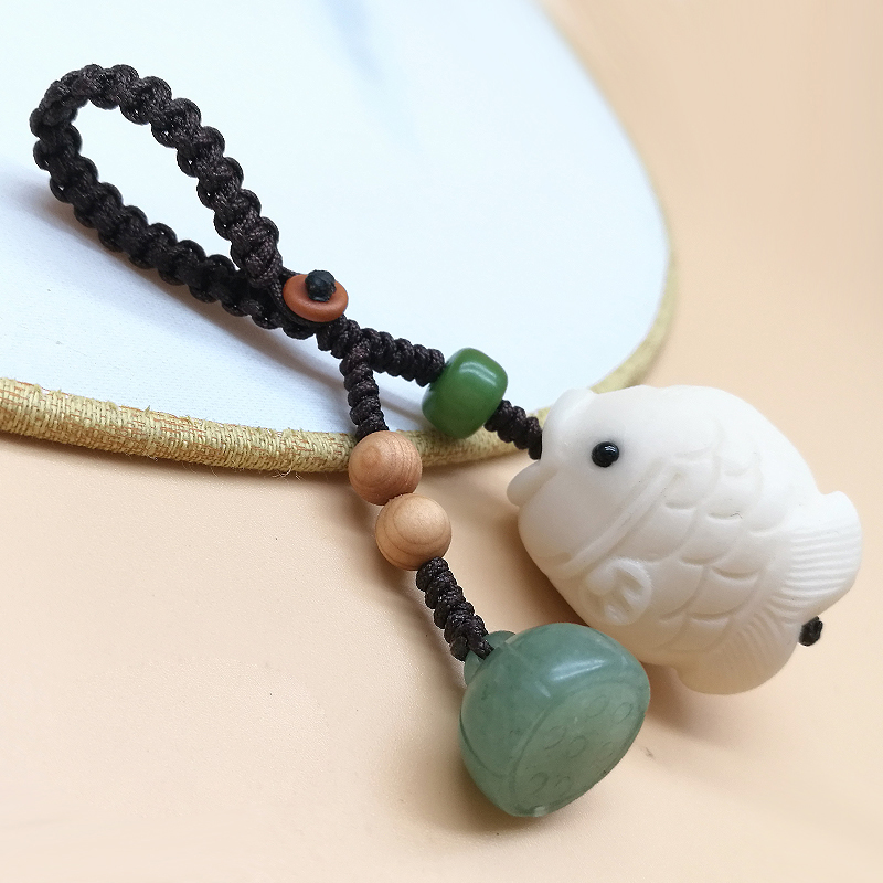 Creative Ivory Fruit Small Fish Car Key Buckle Pendant Jade Lotus Porn Accessories for men and women Accessories Safe and auspicious