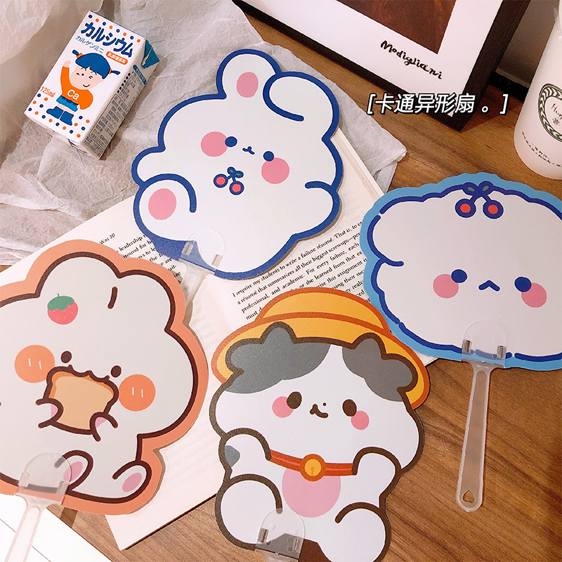Creative Cute Little Bear Cartoon Kitty Girl Child Long Handle Round Fan pp fan hand fan Mini Mini Fan