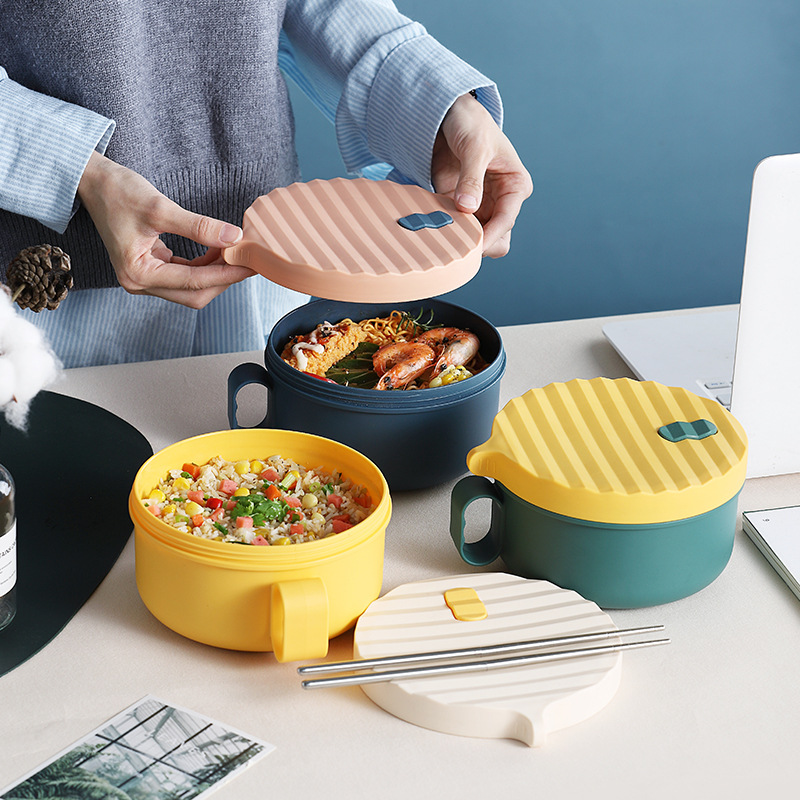 ins wind home day style large bubble noodle bowl suit with microwave heating student dorm room with lid cutlery rice bowl