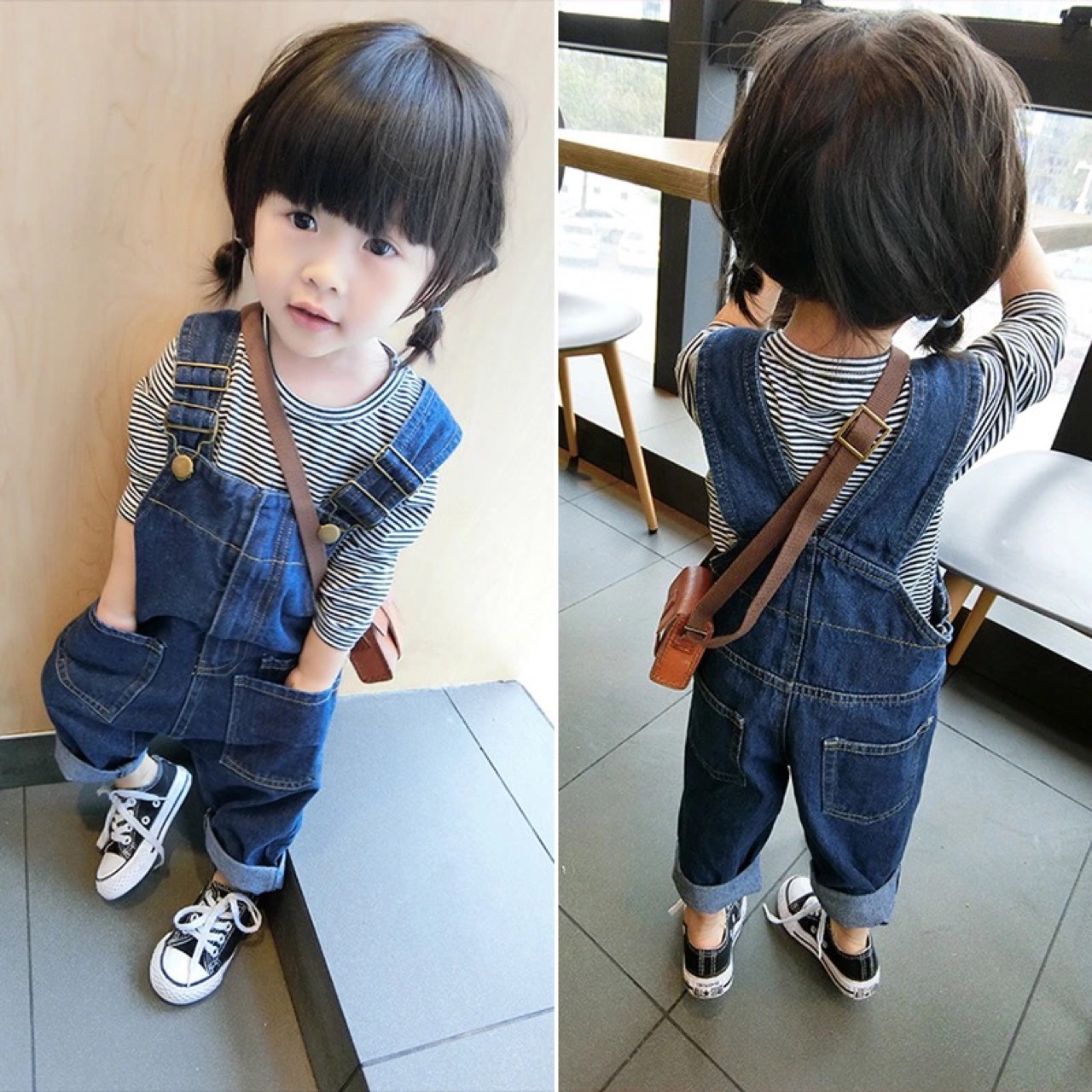 Quần yếm denim cho bé trai và bé gái quần ống rộng mùa thu và đông phiên bản Hàn Quốc của quần lửng ống rộng cho bé shop trẻ em