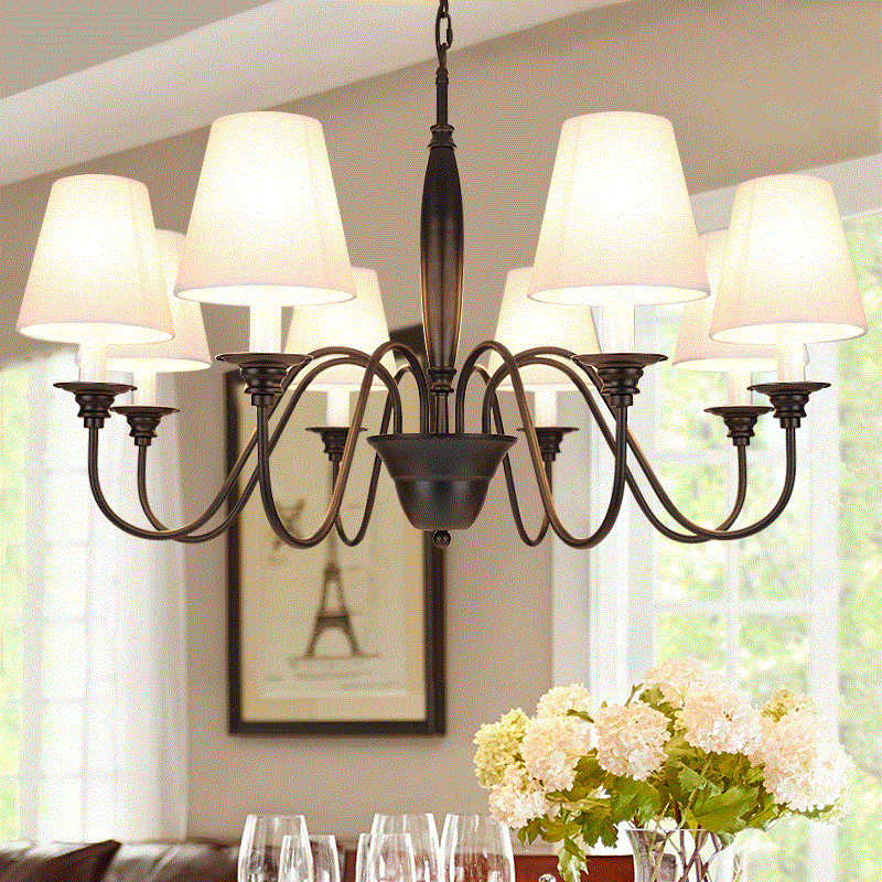 A美式乡村吊灯LED北欧客厅灯具铁艺术复古餐厅卧室布艺现大气创意