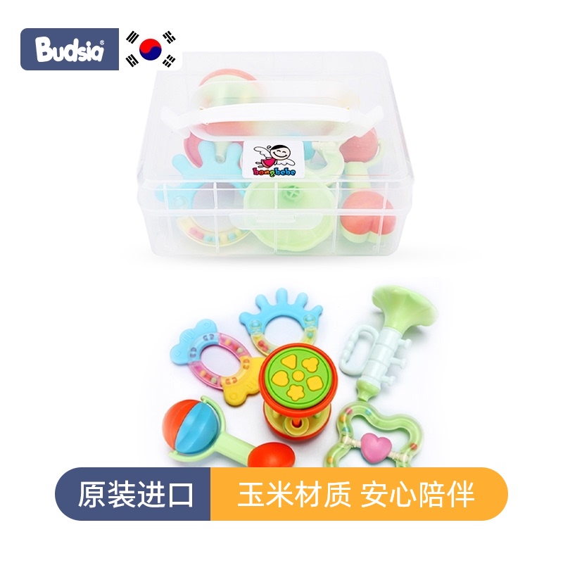 Korean baby rattles 0-1 years old Baby toy tooth retainer 3-6-12 months Early education bells Toddler hand rattles