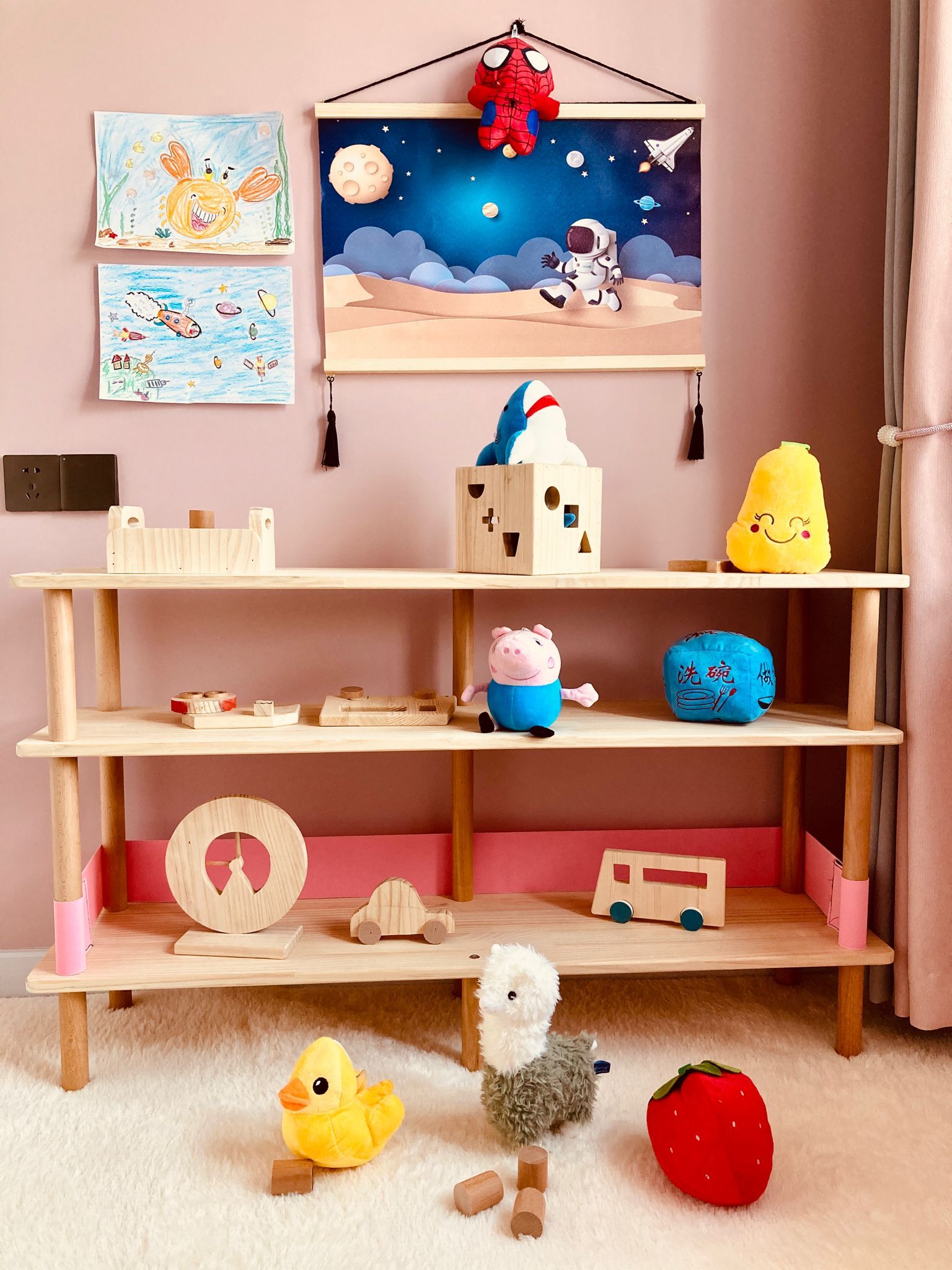 ins explosion style wooden building block rack all solid wood children's multi-layer toy storage pine log bookshelf cabinet