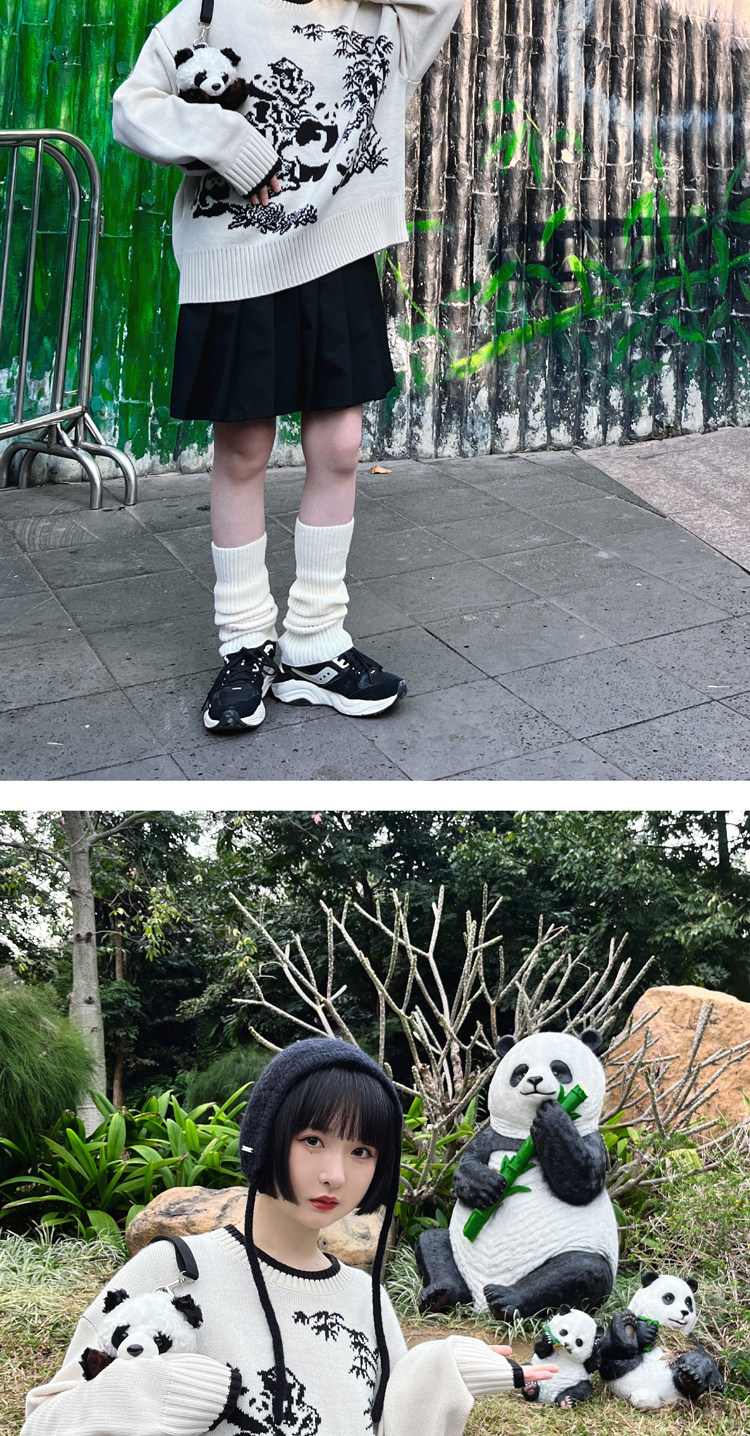 パンダ柄ゆったりニットセーター｜レトロ 目目玉 NUNUYU | ニット