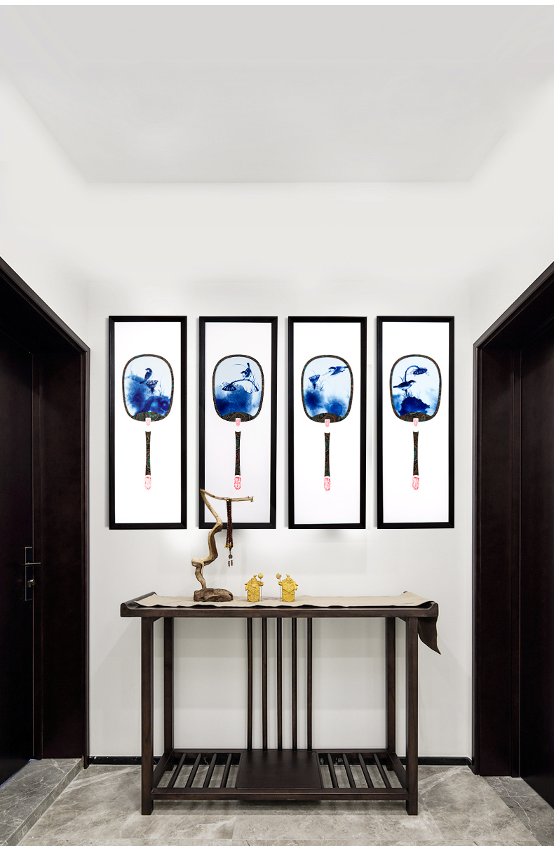 Jingdezhen ceramics porcelain plate painting four sitting room of Chinese style screen adornment household contracted setting wall mural that hang a picture