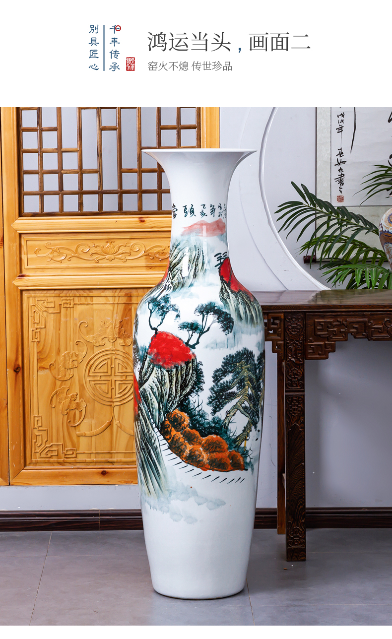 Jingdezhen ceramic hand - made large blue and white porcelain vase landscape painting Chinese style hotel furnishing articles to heavy large living room