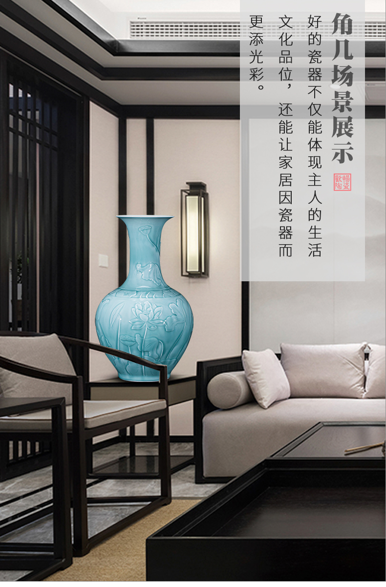 Jingdezhen ceramics by hand carved dragon archaize shadow blue bottles of Chinese Angle of what adornment is placed large living room