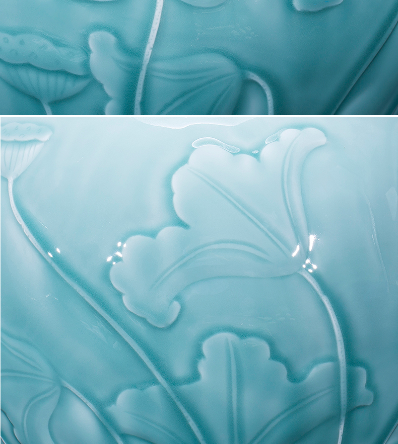 Jingdezhen ceramics by hand carved dragon archaize shadow blue bottles of Chinese Angle of what adornment is placed large living room