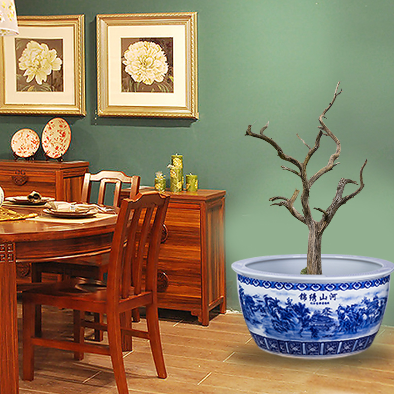 All hand - made large aquarium bath crock of blue and white porcelain of jingdezhen ceramics garden water lily tortoise cylinder lotus basin