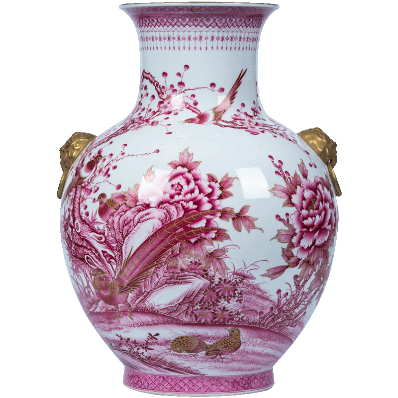 Jingdezhen ceramics vase furnishing articles imitation qianlong maintain paint ruby double listen sitting room adornment is placed