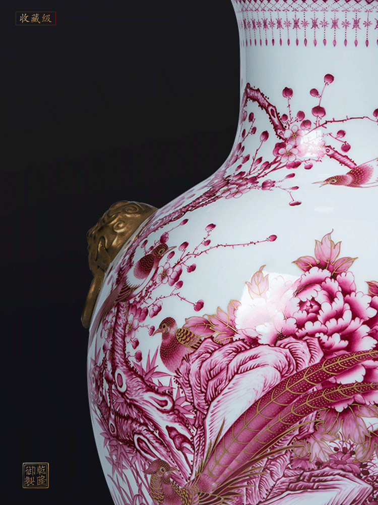 Jingdezhen ceramics vase furnishing articles imitation qianlong maintain paint ruby double listen sitting room adornment is placed