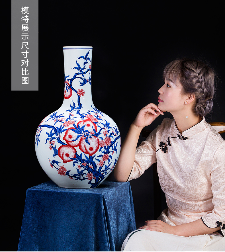 Imitation of qianlong nine peach tree jingdezhen ceramics archaize youligong of blue and white porcelain vases, Chinese style living room furnishing articles