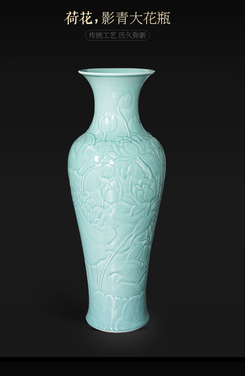 Jingdezhen ceramics shadow blue glaze hand - carved restoring ancient ways of large vases, flower arrangement home furnishing articles large living room