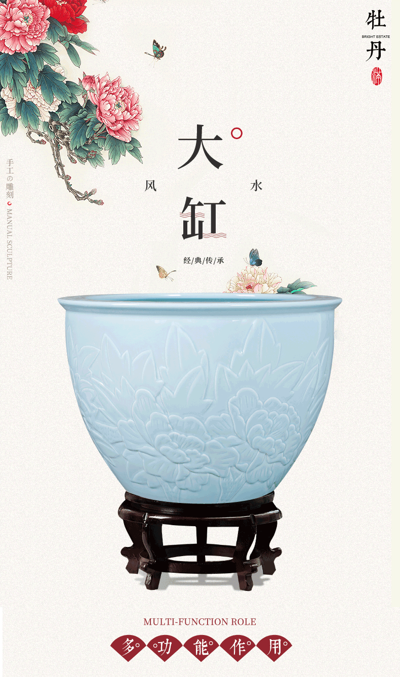 Sitting room to receive the study barrels of jingdezhen painting and calligraphy cylinder scroll cylinder engraving Chinese ground ceramic aquarium tortoise furnishing articles