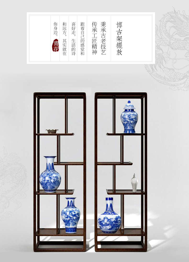 Jingdezhen ceramic landscape of blue and white porcelain vase furnishing articles archaize sitting room of Chinese style household rich ancient frame decoration process