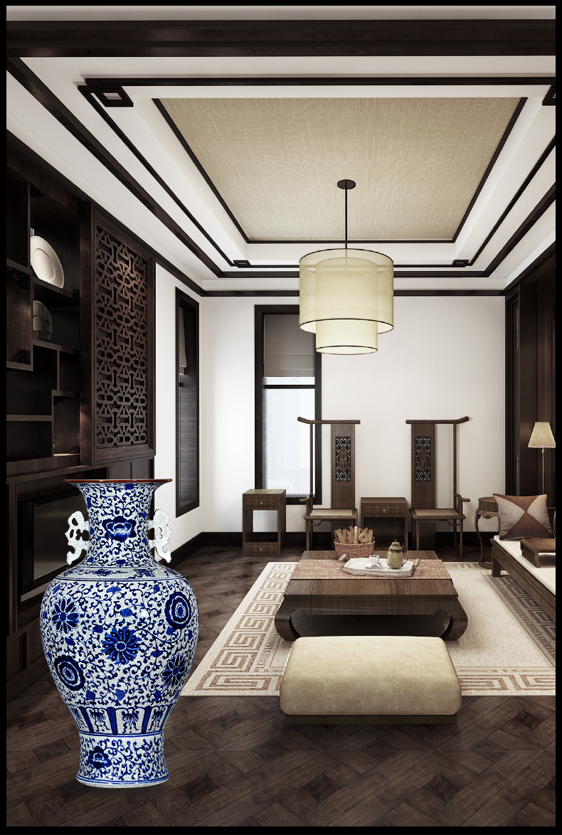 Jingdezhen ceramics hand - made archaize sitting room of large blue and white porcelain vase household adornment TV ark, furnishing articles