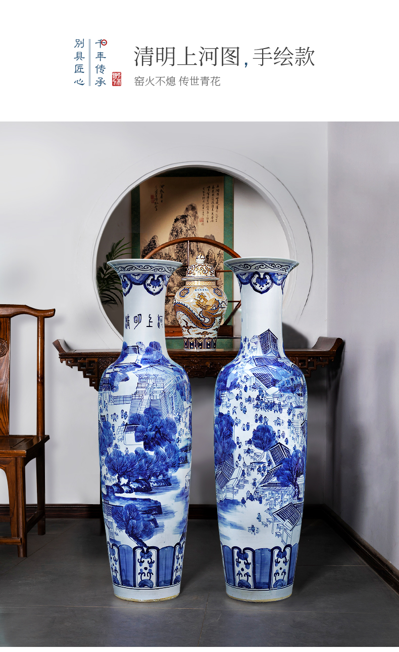 Hand - made ching Ming blue and white porcelain is jingdezhen ceramics vase painting of large sitting room adornment is placed large extra large