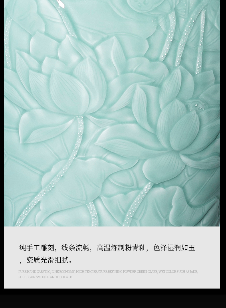 Jingdezhen ceramics shadow blue glaze hand - carved restoring ancient ways of large vases, flower arrangement home furnishing articles large living room