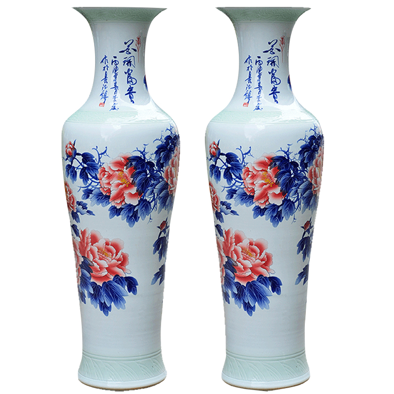 Jingdezhen ceramics hand - made peony of large vases, new Chinese style hotel decorative furnishing articles to heavy large living room