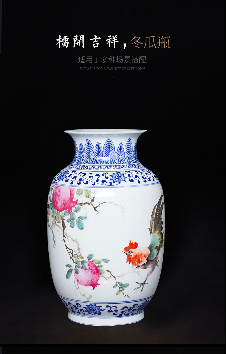 New Chinese style household jingdezhen ceramics bucket color blue and white porcelain vase flower arrangement sitting room adornment is placed TV ark