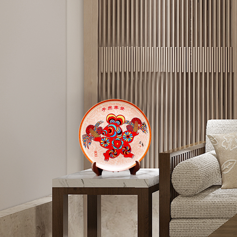 Jingdezhen ceramics decoration plate of new Chinese style household rich ancient frame hang dish sitting room office handicraft furnishing articles