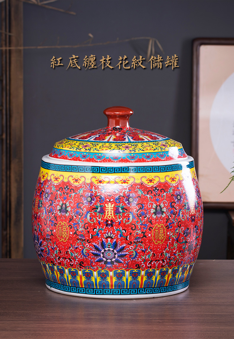 Jingdezhen ceramics 20 jins household barrel ricer box meter box storage tank moistureproof insect - resistant with cover pickles colored enamel