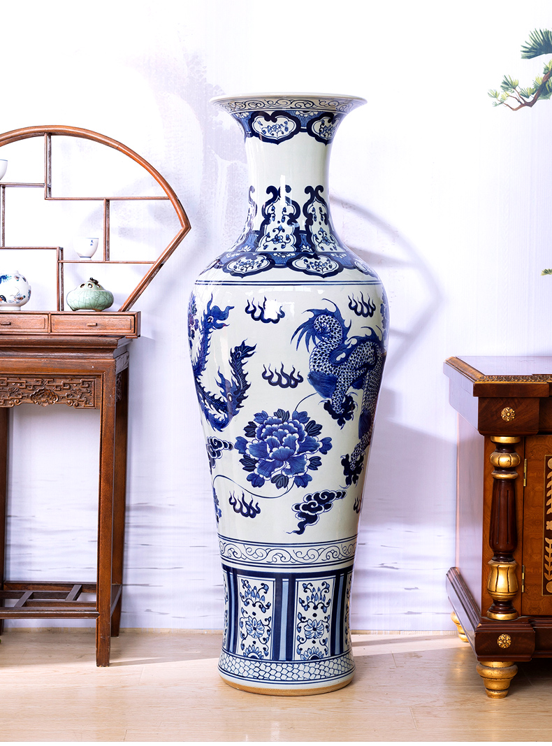 Jingdezhen ceramics antique hand - made large blue and white porcelain vase hotel Chinese furnishing articles to heavy large sitting room