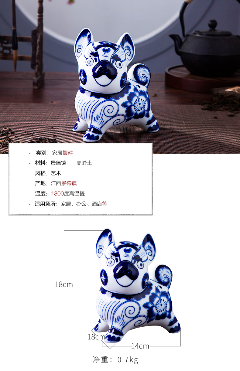 Blue and white porcelain of jingdezhen ceramics lucky dog simulation zodiac ornament household decoration sitting room decorate gifts