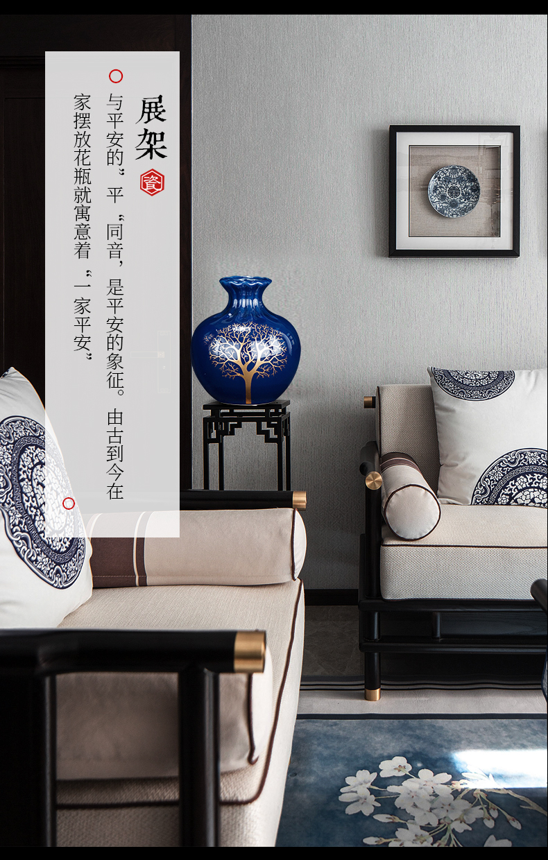 Jingdezhen ceramics glaze blue vase three - piece sitting room of Chinese style household adornment TV ark, rich ancient frame furnishing articles