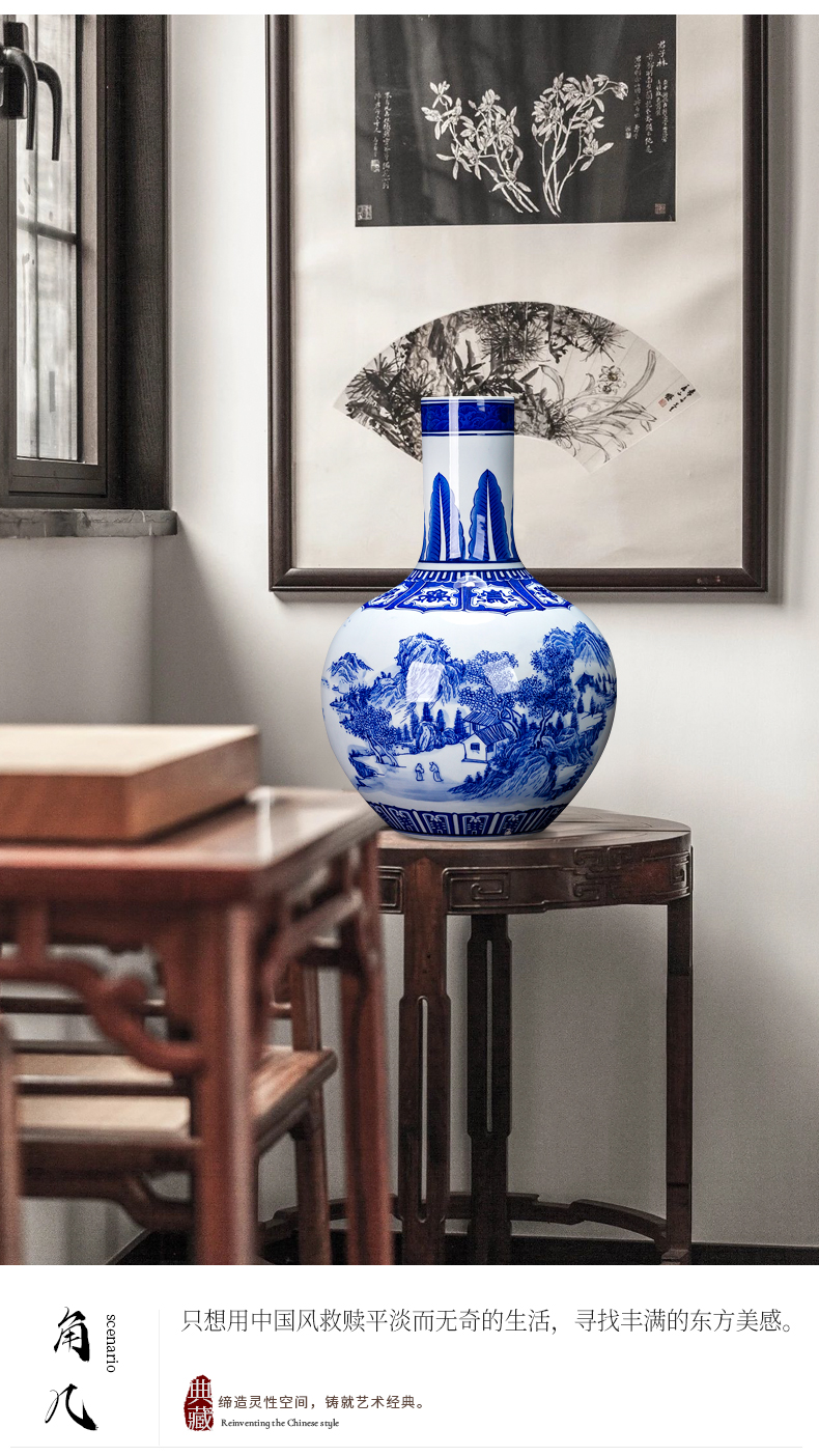 Jingdezhen ceramic landscape of blue and white porcelain vase furnishing articles archaize sitting room of Chinese style household rich ancient frame decoration process