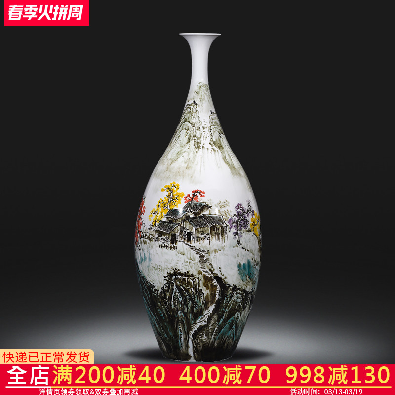 Jingdezhen ceramics vase famous hand - made under glaze color Chinese rural style home sitting room adornment is placed