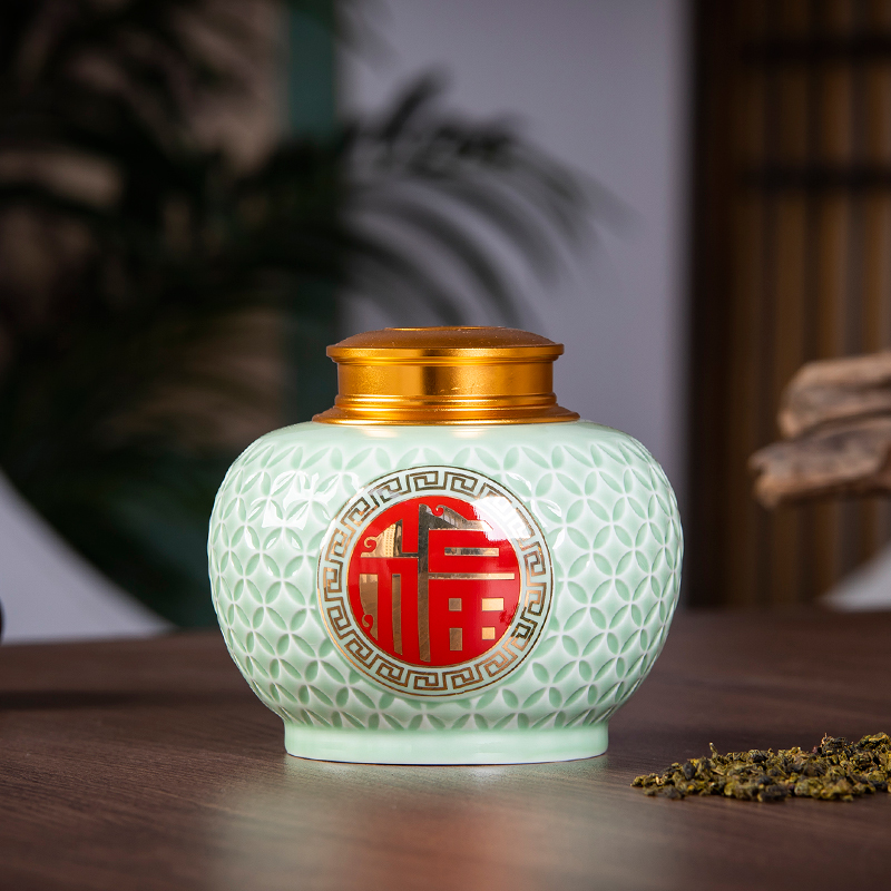 Jingdezhen ceramics powder enamel caddy fixings puer tea pot Chinese style with the cover seal tank storage tank tea