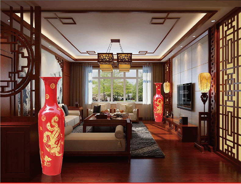 E089 jingdezhen ceramics China red festival of large vase in extremely good fortune sitting room place wedding decoration