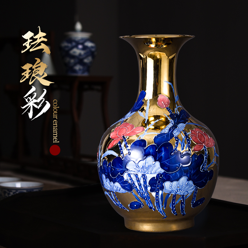 End of jingdezhen ceramic vase furnishing articles of Chinese style restoring ancient ways gold colored enamel years rich ancient frame than sitting room adornment