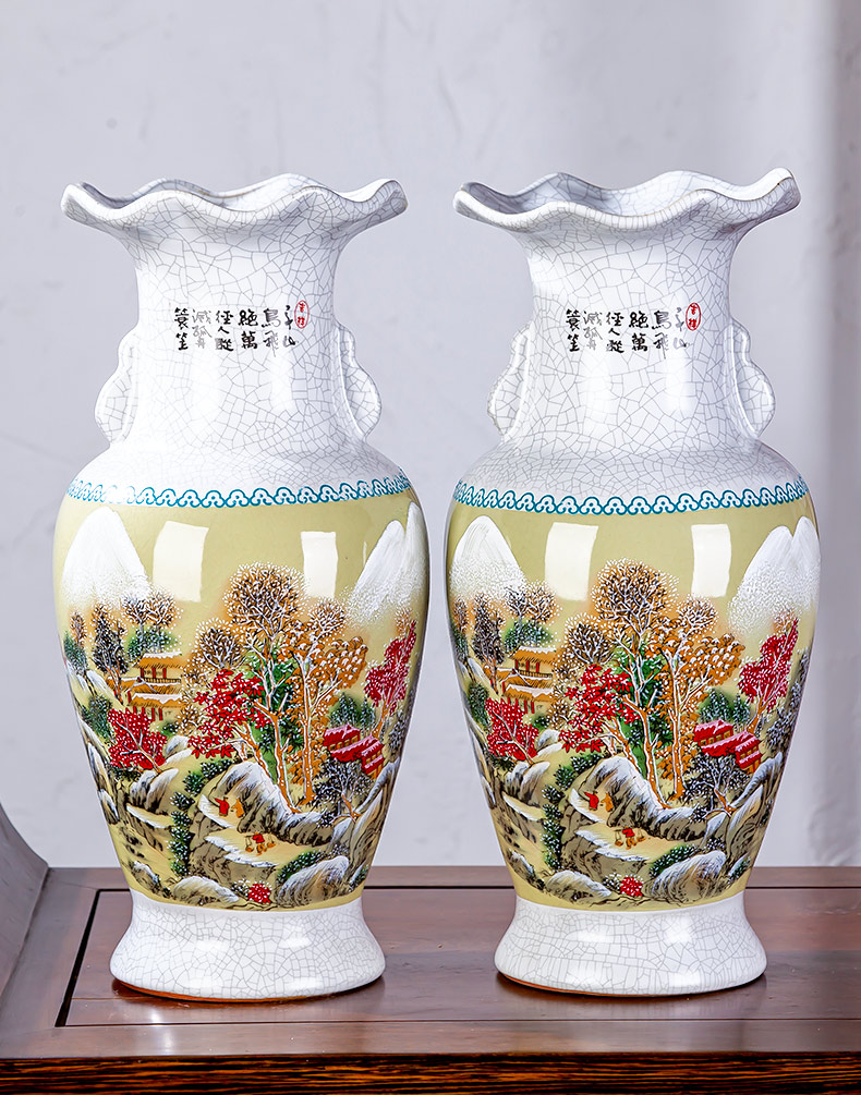 Jingdezhen ceramics large vases, three - piece suit Chinese style household flower arrangement sitting room adornment is placed a thriving business