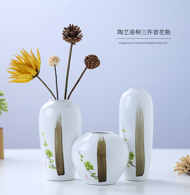 Jingdezhen ceramic vase furnishing articles three - piece sitting room flower arranging new Chinese I creative contracted household ornaments