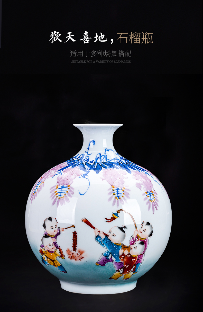 Jingdezhen ceramics bucket color of blue and white porcelain vase flower arranging pomegranate bottle of new Chinese style living room porch rich ancient frame furnishing articles