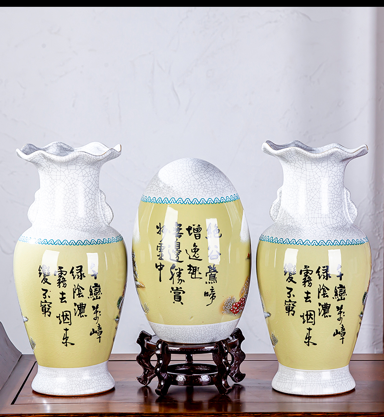 Jingdezhen ceramics large vases, three - piece suit Chinese style household flower arrangement sitting room adornment is placed a thriving business